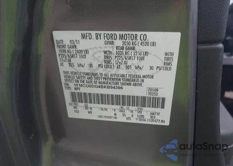 2011 Ford Escape Xlt from USA, damaged, VIN 1FMCU0DG4BKB94396